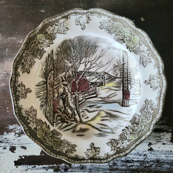 Vintage Johnson Brothers The Friendly Village Bread Plate "Sugar Maples" Scene - Picture 2 of 7